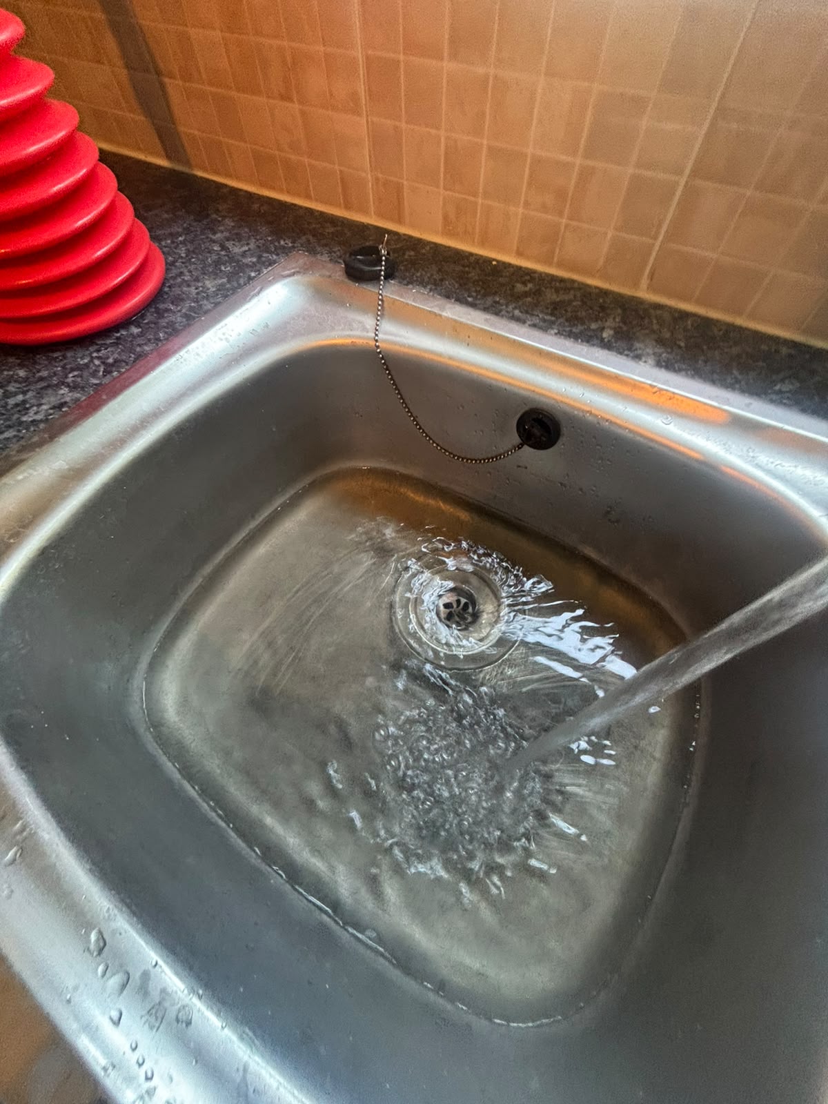 Free flowing sink after blockage removed